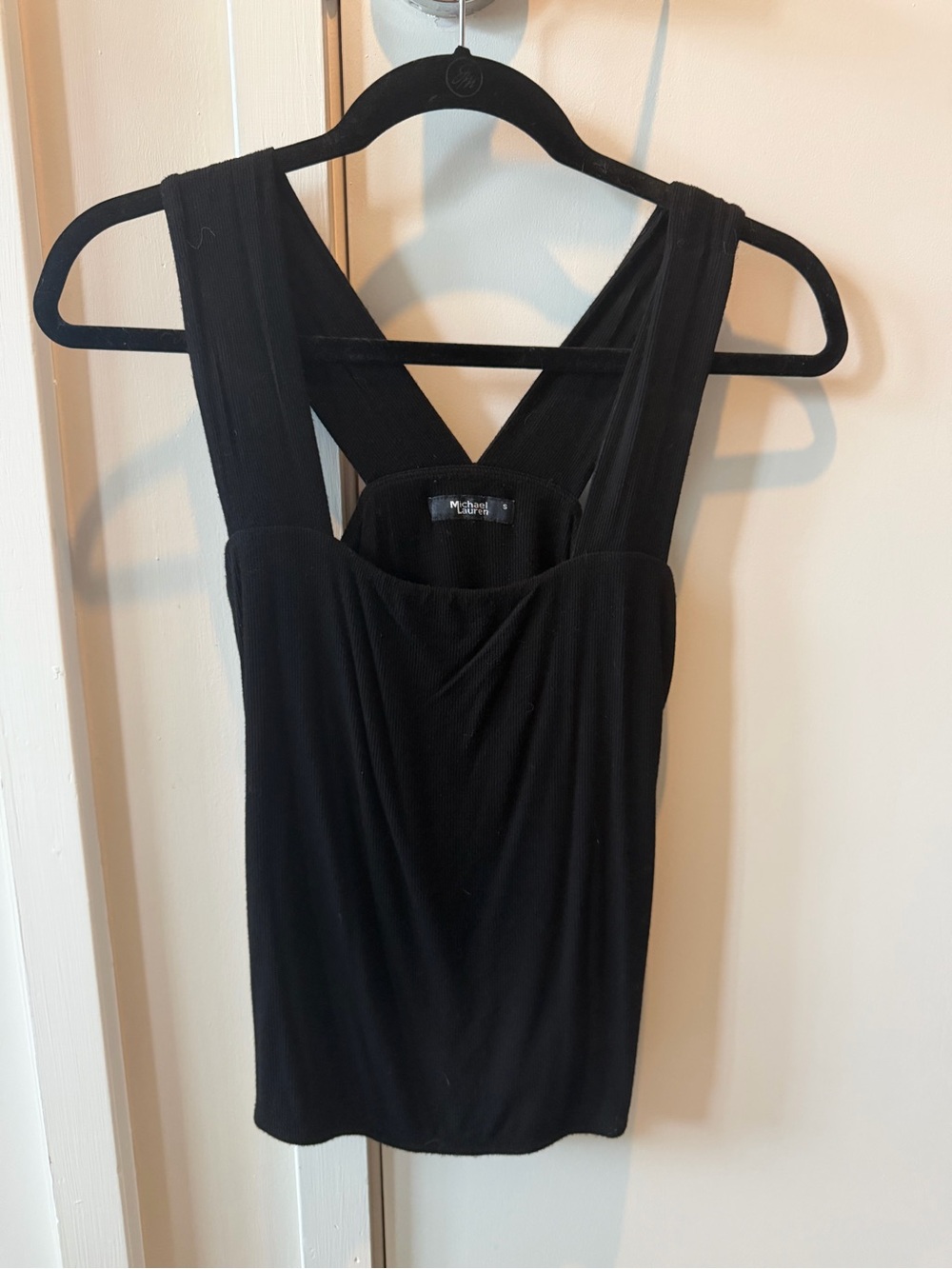 Michael Lauren Black Ribbed Crossback Tank Top